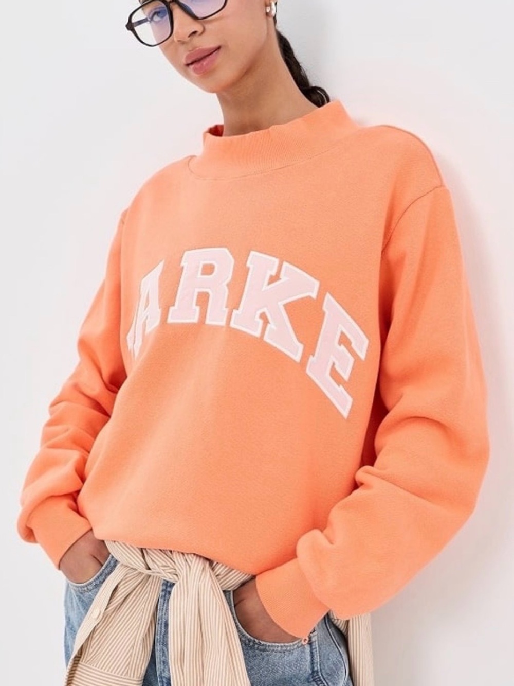 PARKE Shopbop Exclusive Creamsicle Rose Varsity Mock-Neck Sweatshirt Size S/M